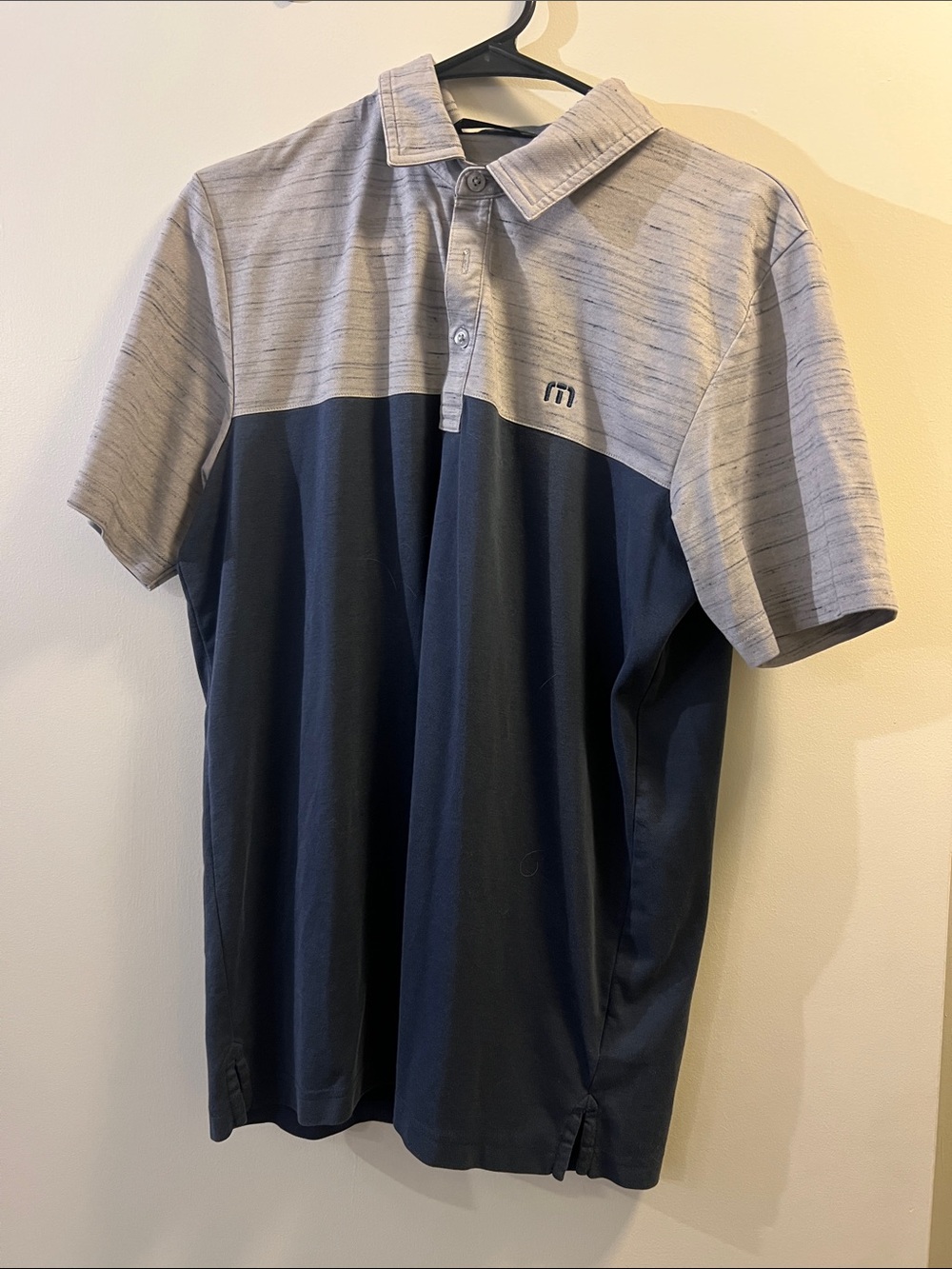 TravisMathew Heather Gray and Navy Two-Tone Golf Polo